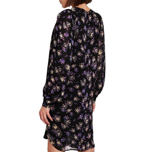 Ganni Floral Georgette Long Sleeve Shift Mini Dress Multicolor Size 36 - Picture 4 of 11